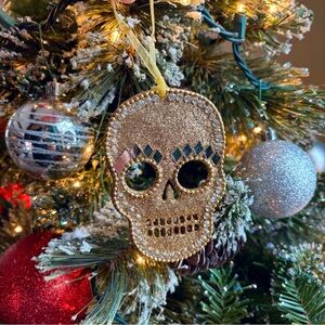 Gold Glitter Skull Ornament